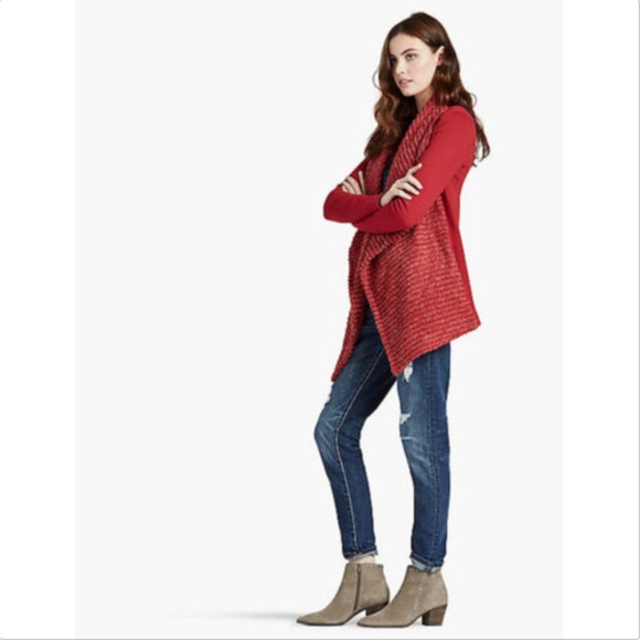 New Lucky Brand Red Sweater Mixed Wrap Cardigan - Picture 2 of 7